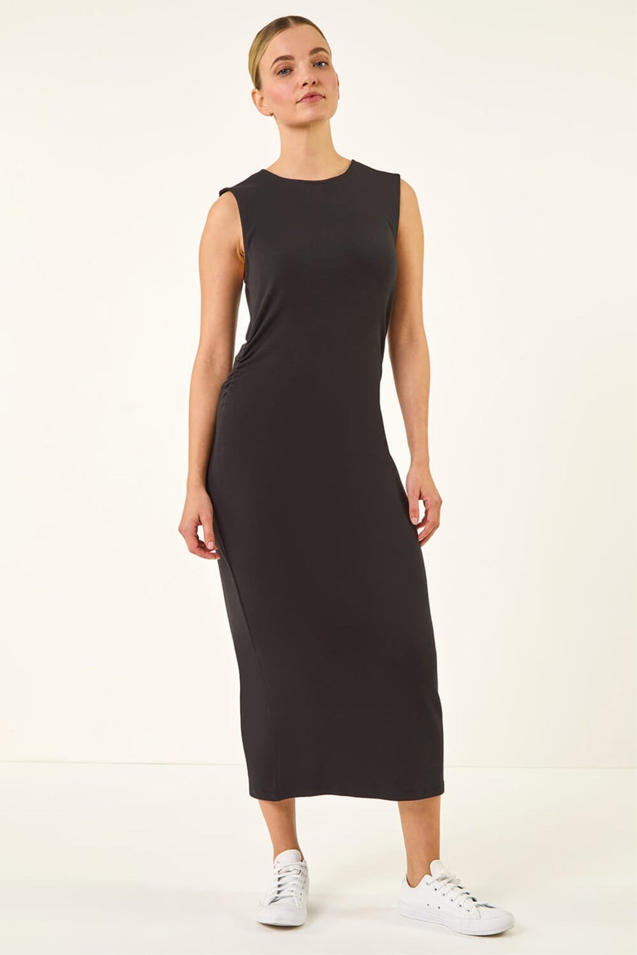Dusk Black Gathered Waist Midi Dress