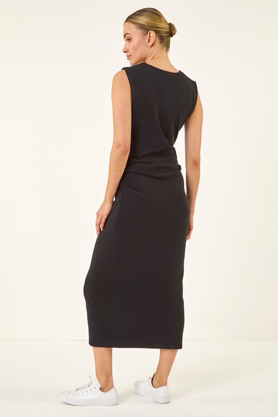Dusk Black Gathered Waist Midi Dress