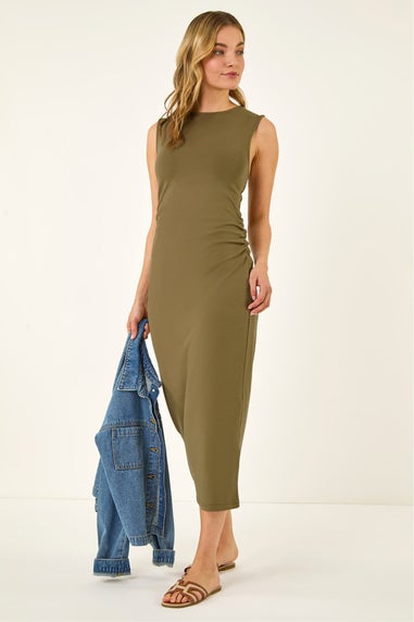 Dusk Khaki Gathered Waist Midi Dress
