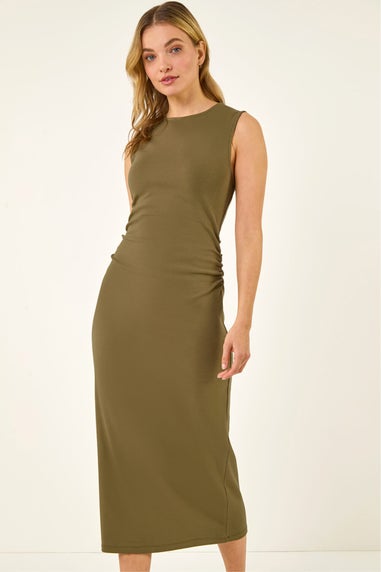 Dusk Khaki Gathered Waist Midi Dress
