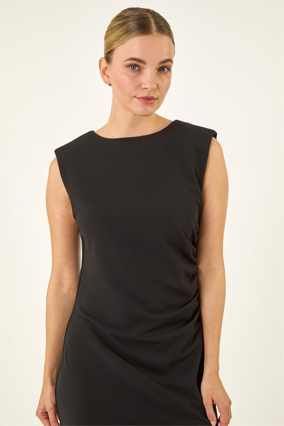 Roman Black Stretch Fitted Midi Dress