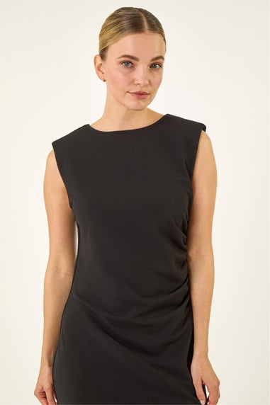 Roman Black Stretch Fitted Midi Dress