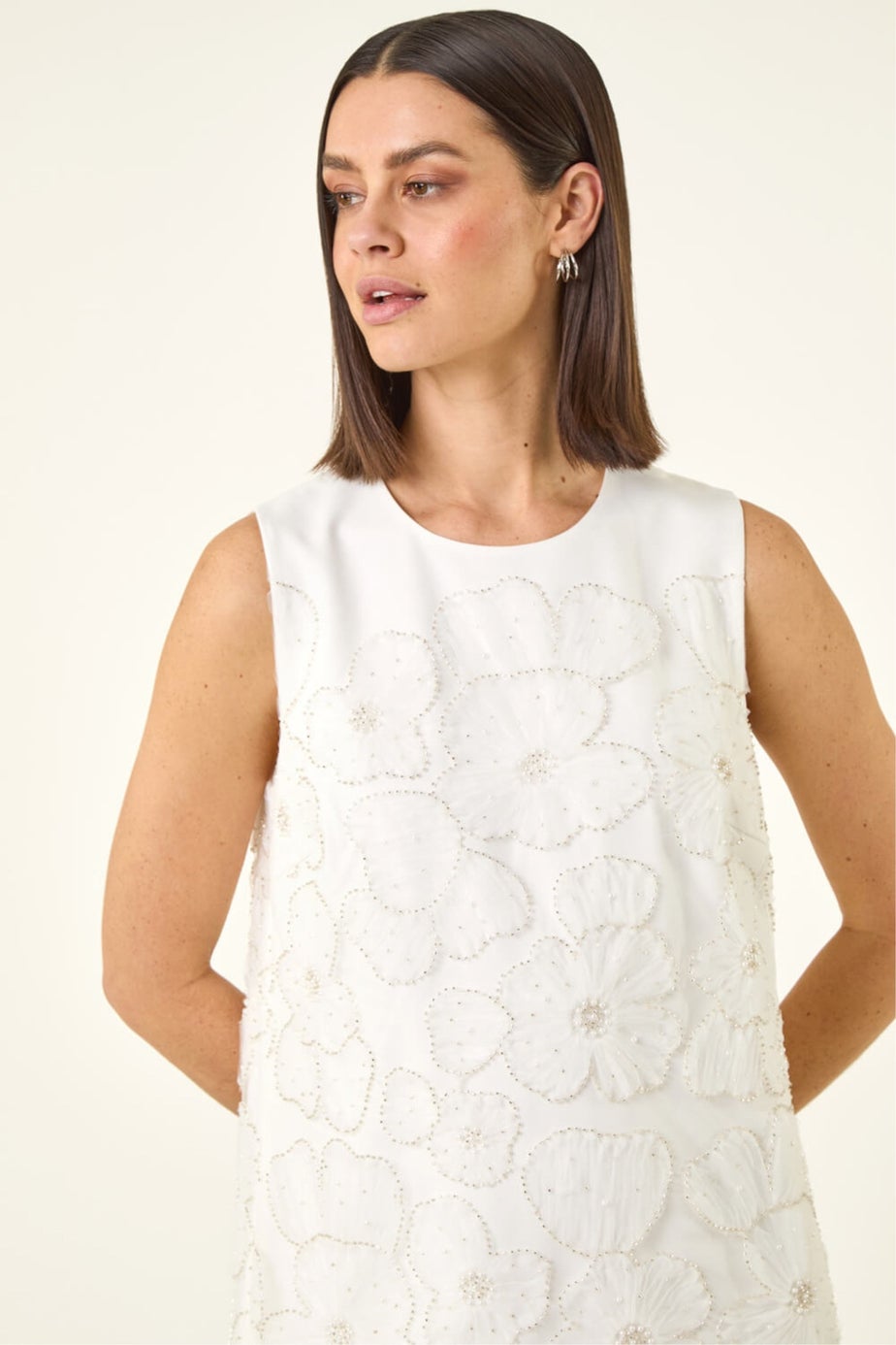 Roman Ivory Premium Sequin Shift Dress