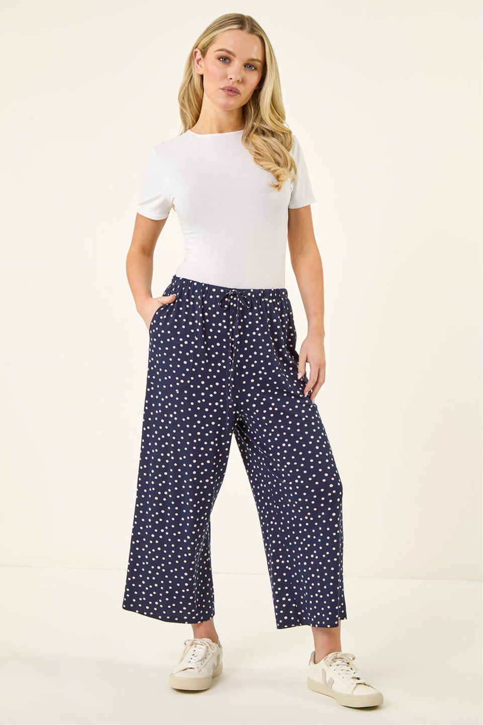 Roman Navy Petite Spot Cropped Trouser