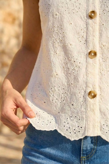 Dusk White Broderie Button Blouse