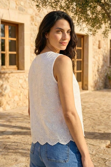 Dusk White Broderie Button Blouse