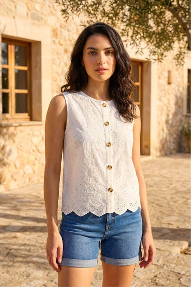 Dusk White Broderie Button Blouse