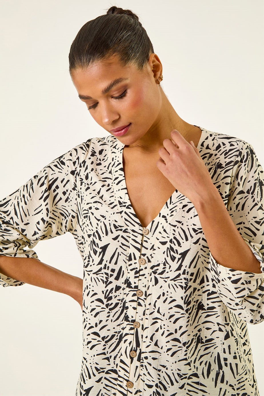 Roman Ivory Abstract Hotfix Blouse