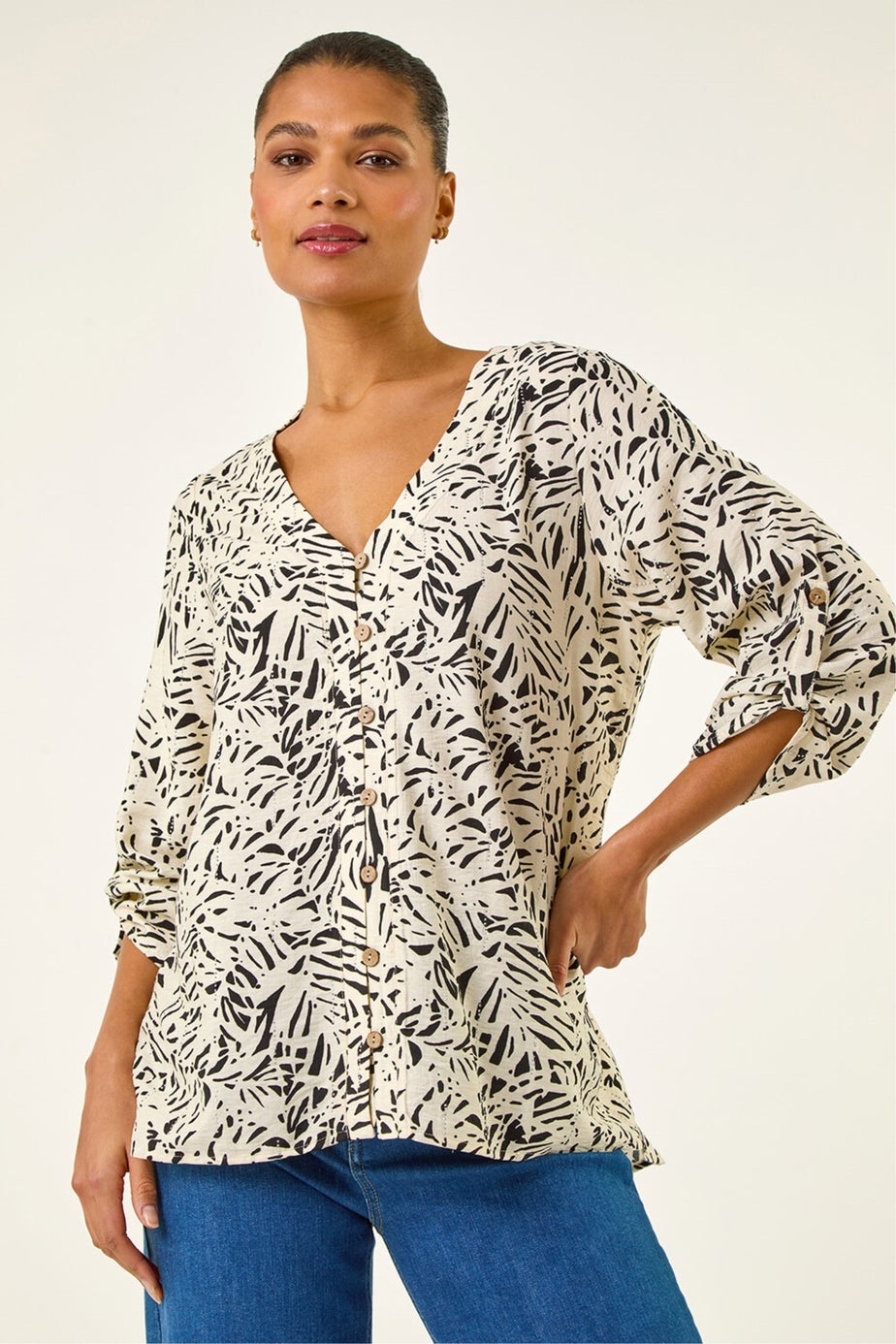 Roman Ivory Abstract Hotfix Blouse