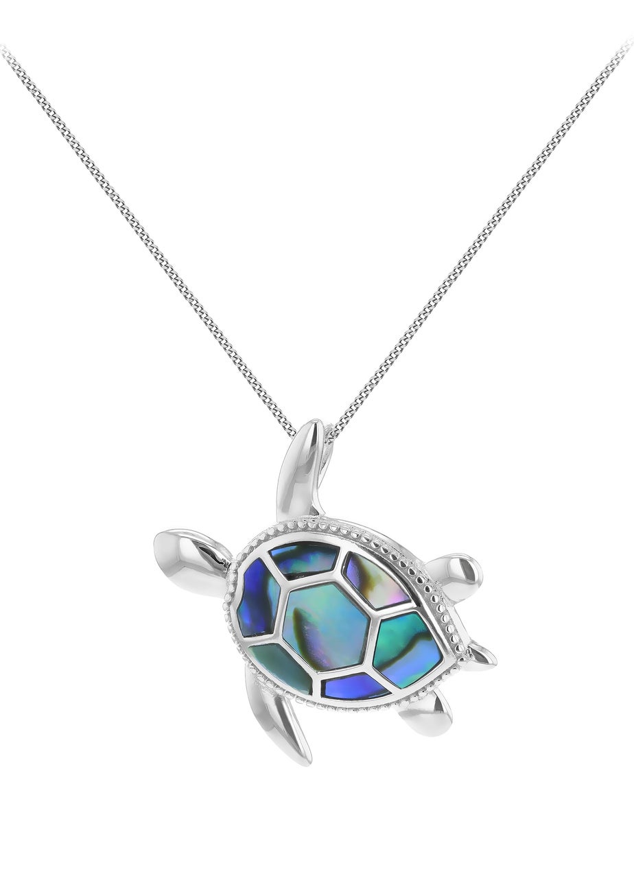 Golden Moments Sterling Silver Rhodium Plated Paua Shell Turtle Pendant on Chain