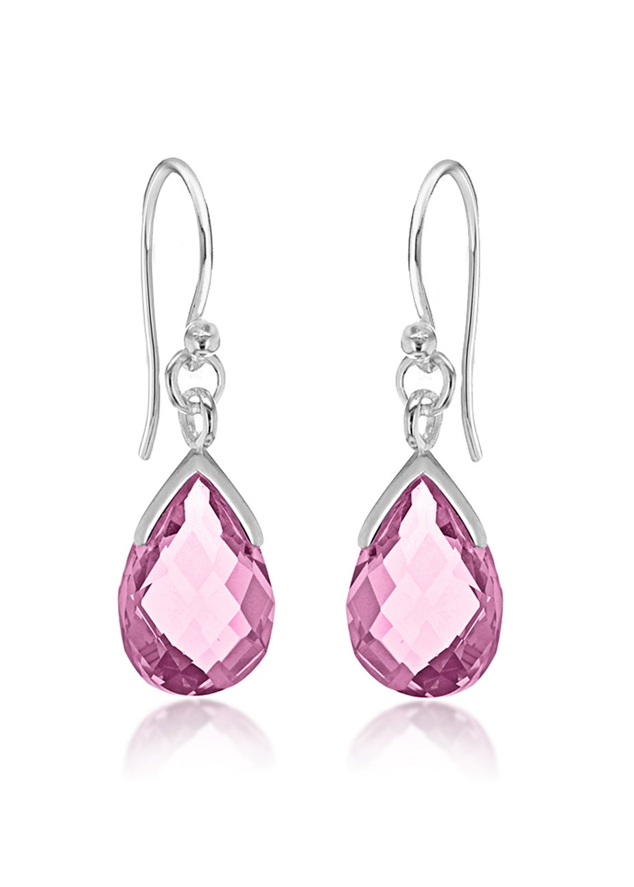 Golden Moments Sterling Silver Pink CZ Teardrop Earrings