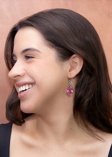Golden Moments Sterling Silver Pink CZ Teardrop Earrings