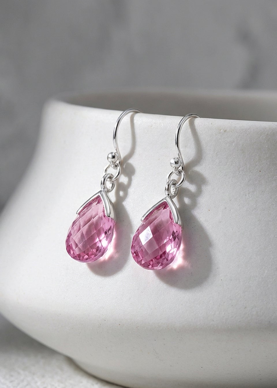 Golden Moments Sterling Silver Pink CZ Teardrop Earrings
