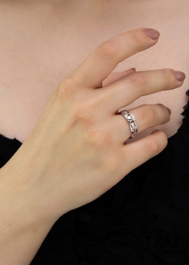 Golden Moments Sterling Silver Rhodium Plated CZ Claddagh Band Ring