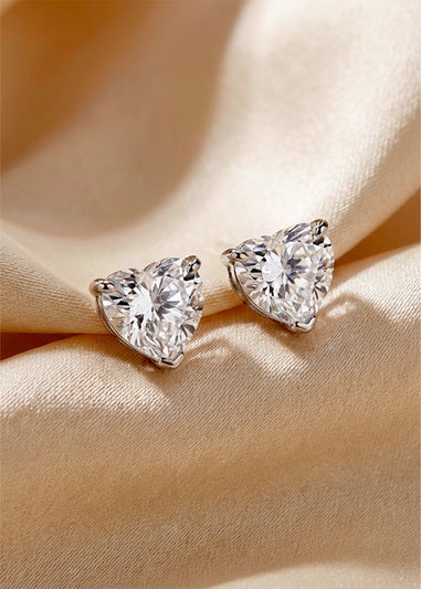 Golden Moments Sterling Silver White CZ Heart Stud Earrings
