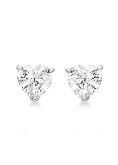 Golden Moments Sterling Silver White CZ Heart Stud Earrings