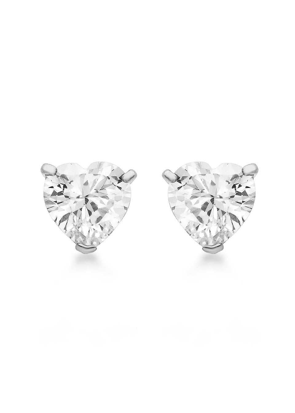 Golden Moments Sterling Silver White CZ Heart Stud Earrings