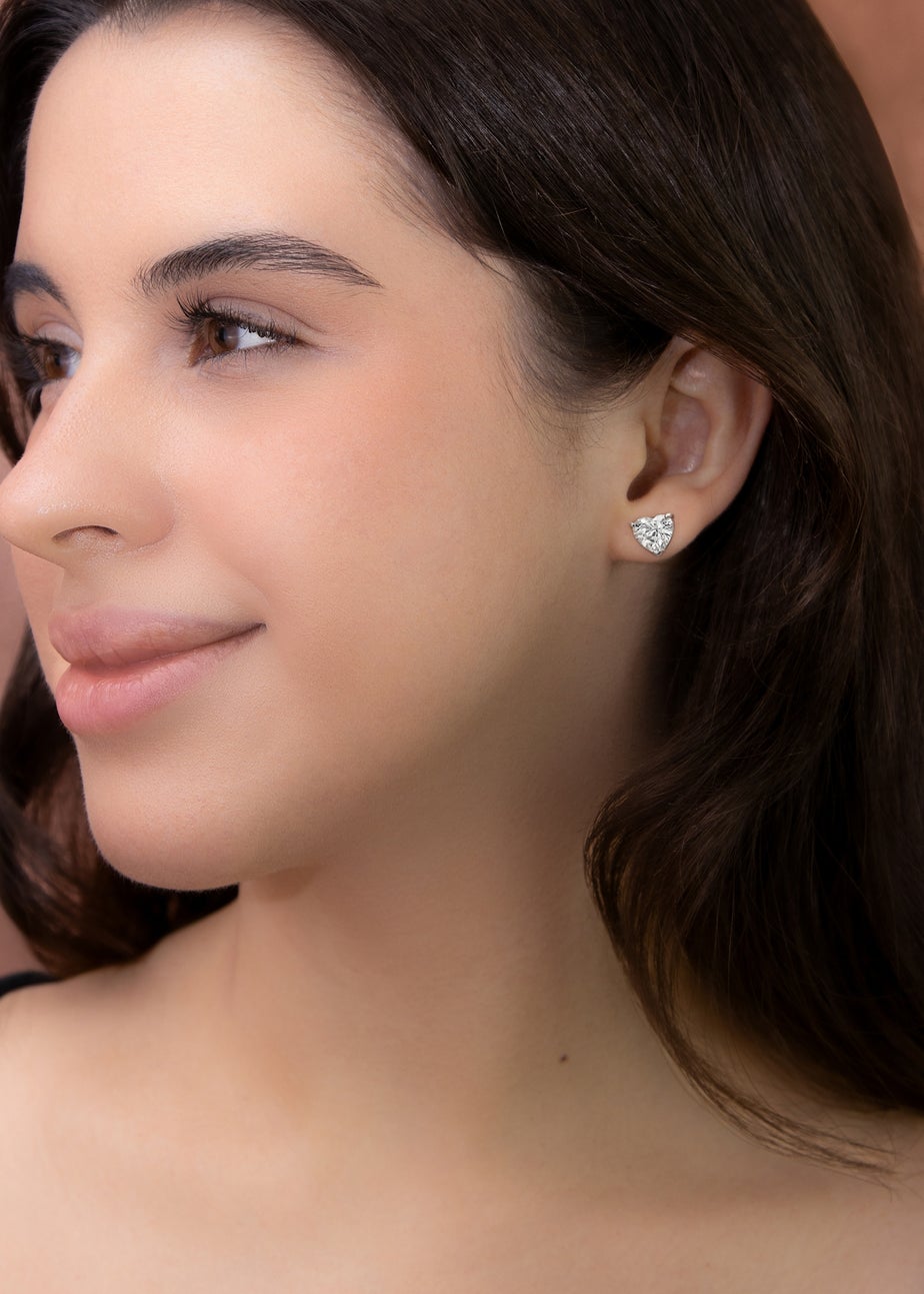 Golden Moments Sterling Silver White CZ Heart Stud Earrings