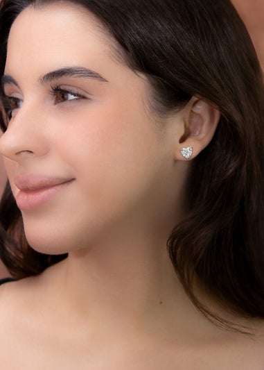 Golden Moments Sterling Silver White CZ Heart Stud Earrings