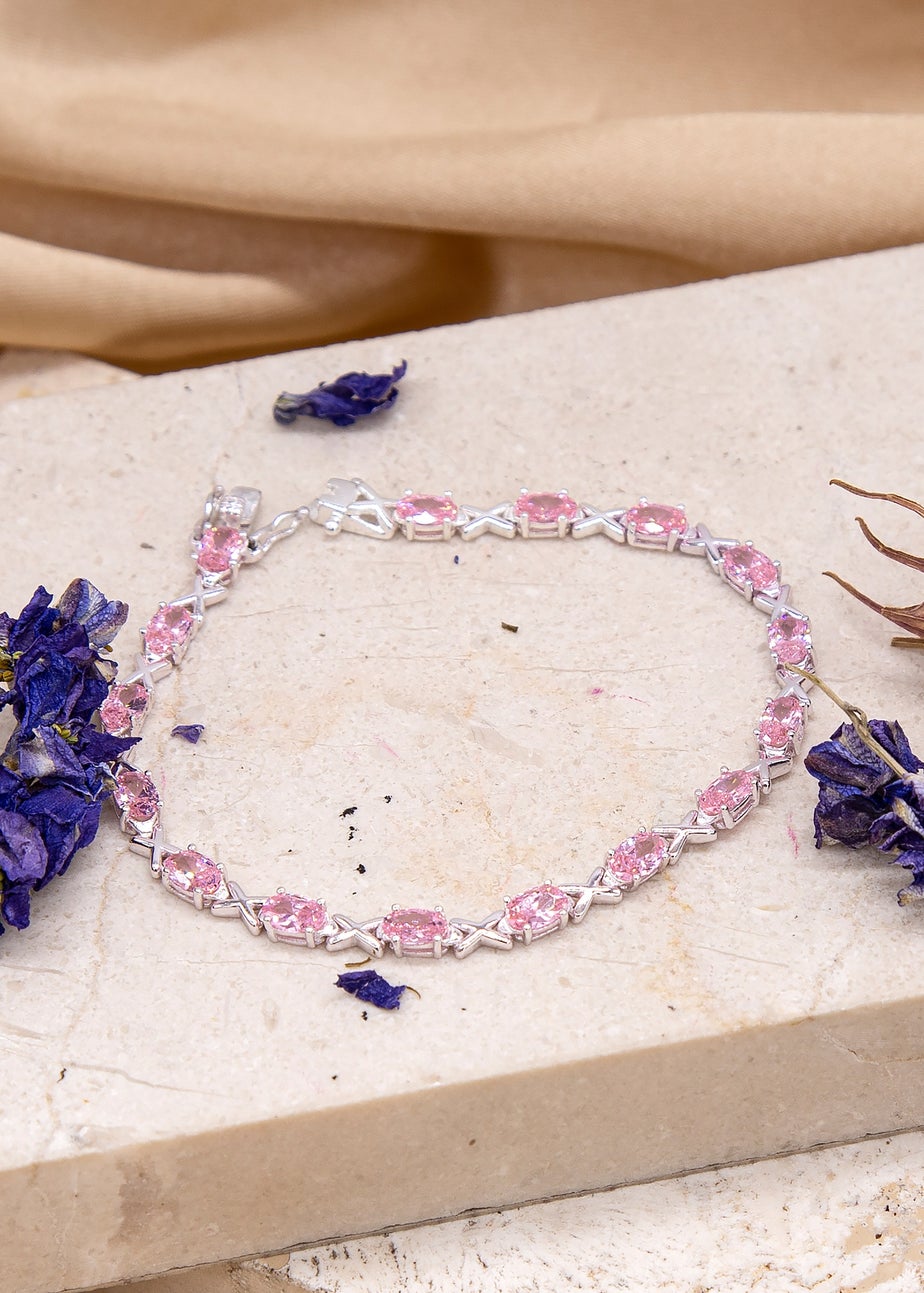 Golden Moments Sterling Silver Light Pink CZ Kiss Bracelet