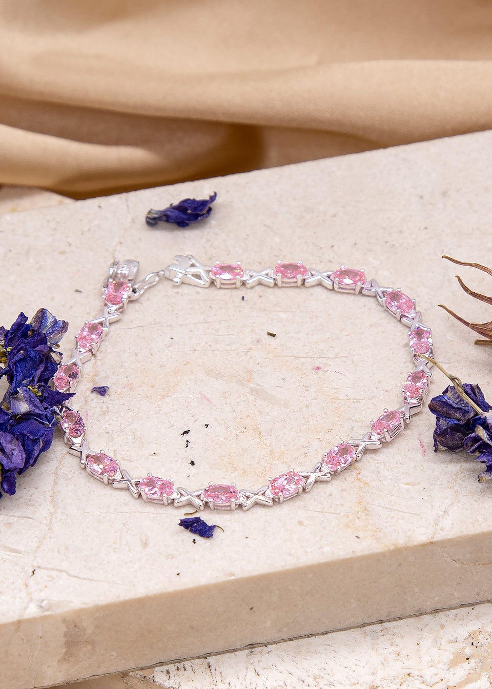 Golden Moments Sterling Silver Light Pink CZ Kiss Bracelet