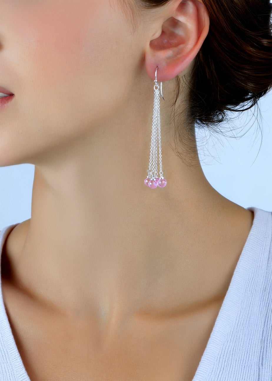 Golden Moments Sterling Silver Pink Crystal Chain Drop Earrings