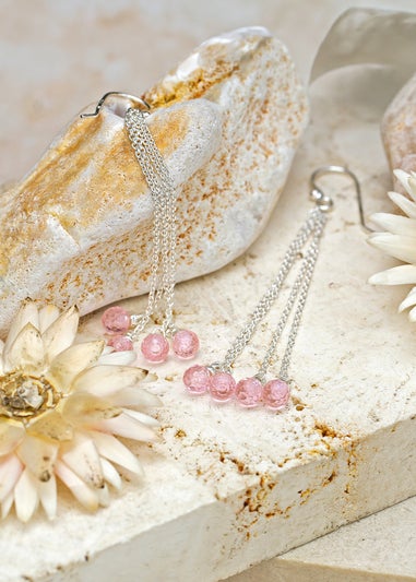 Golden Moments Sterling Silver Pink Crystal Chain Drop Earrings