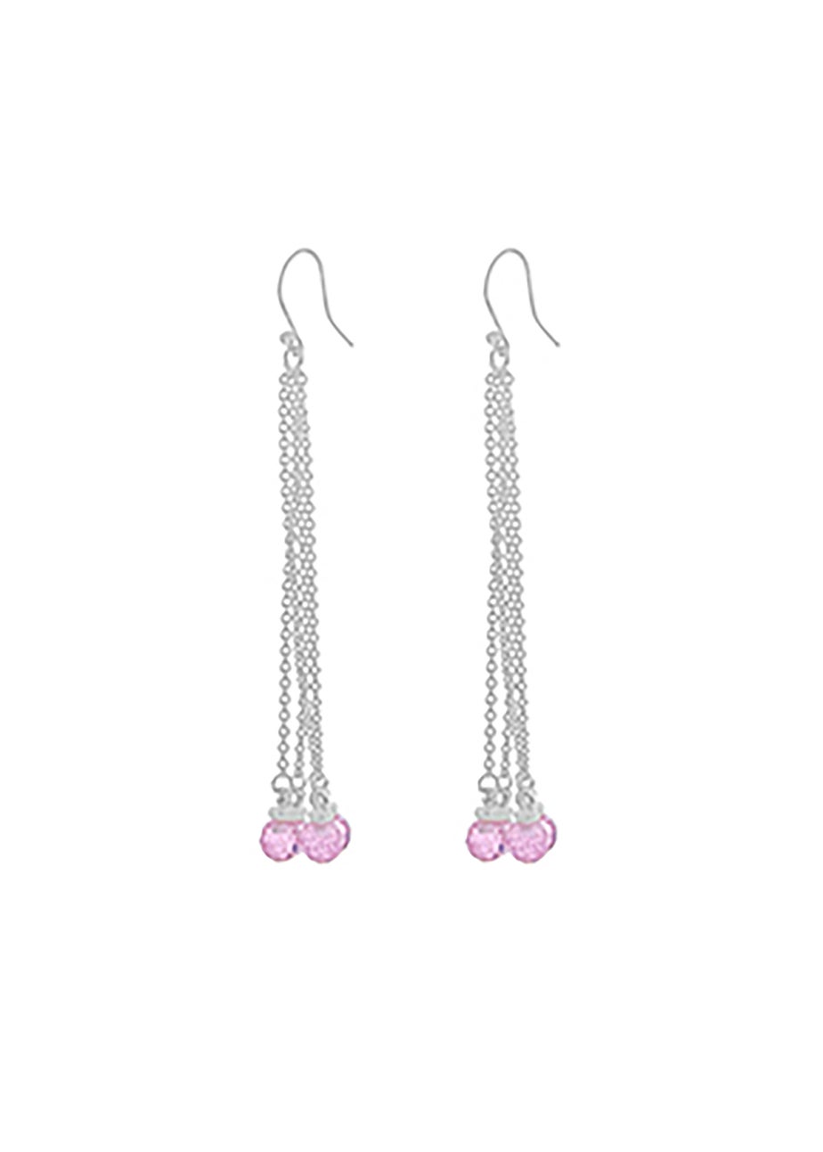 Golden Moments Sterling Silver Pink Crystal Chain Drop Earrings