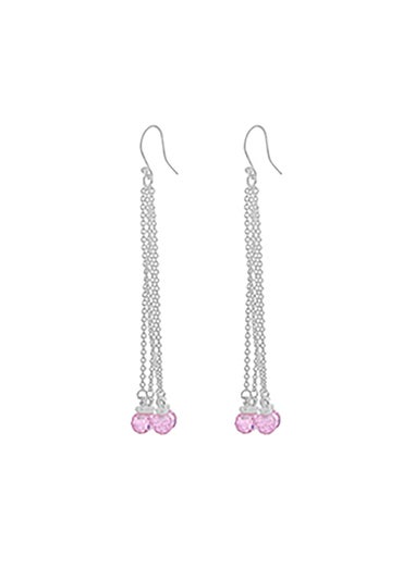 Golden Moments Sterling Silver Pink Crystal Chain Drop Earrings