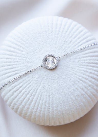 Golden Moments Sterling Silver Rhodium Plated Rainbow Circle and CZ Adjustable Bracelet