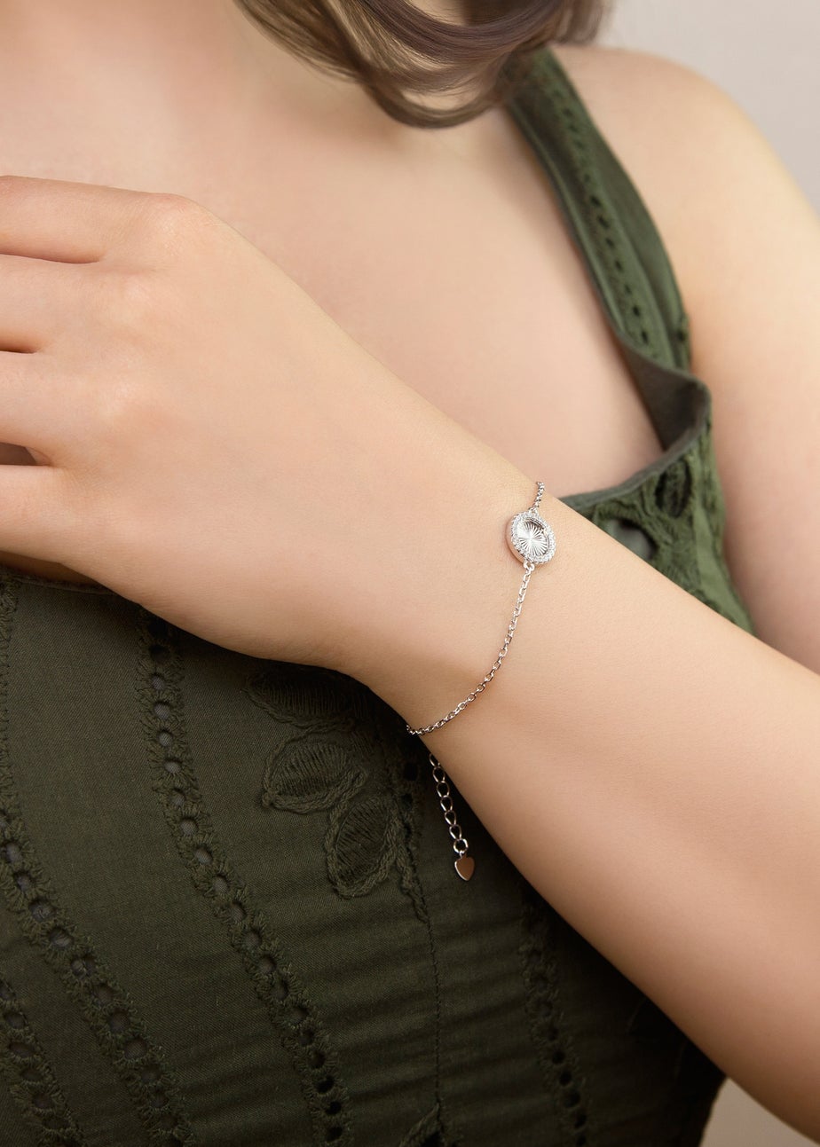 Golden Moments Sterling Silver Rhodium Plated Rainbow Circle and CZ Adjustable Bracelet