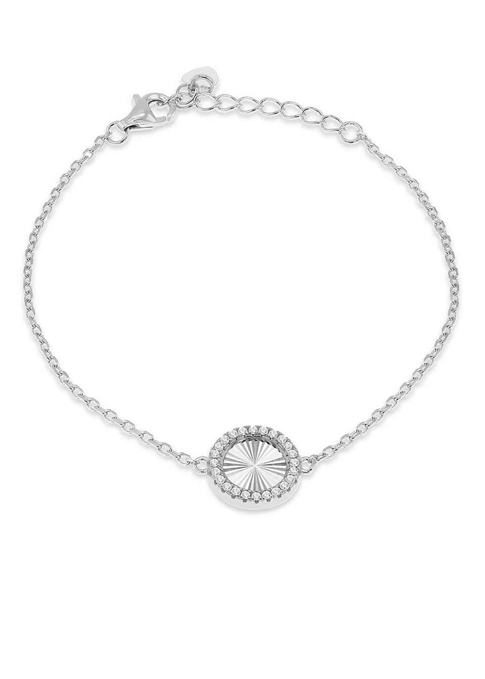 Golden Moments Sterling Silver Rhodium Plated Rainbow Circle and CZ Adjustable Bracelet