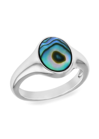Golden Moments Sterling Silver Rhodium Plated Oval Paua Shell Ring