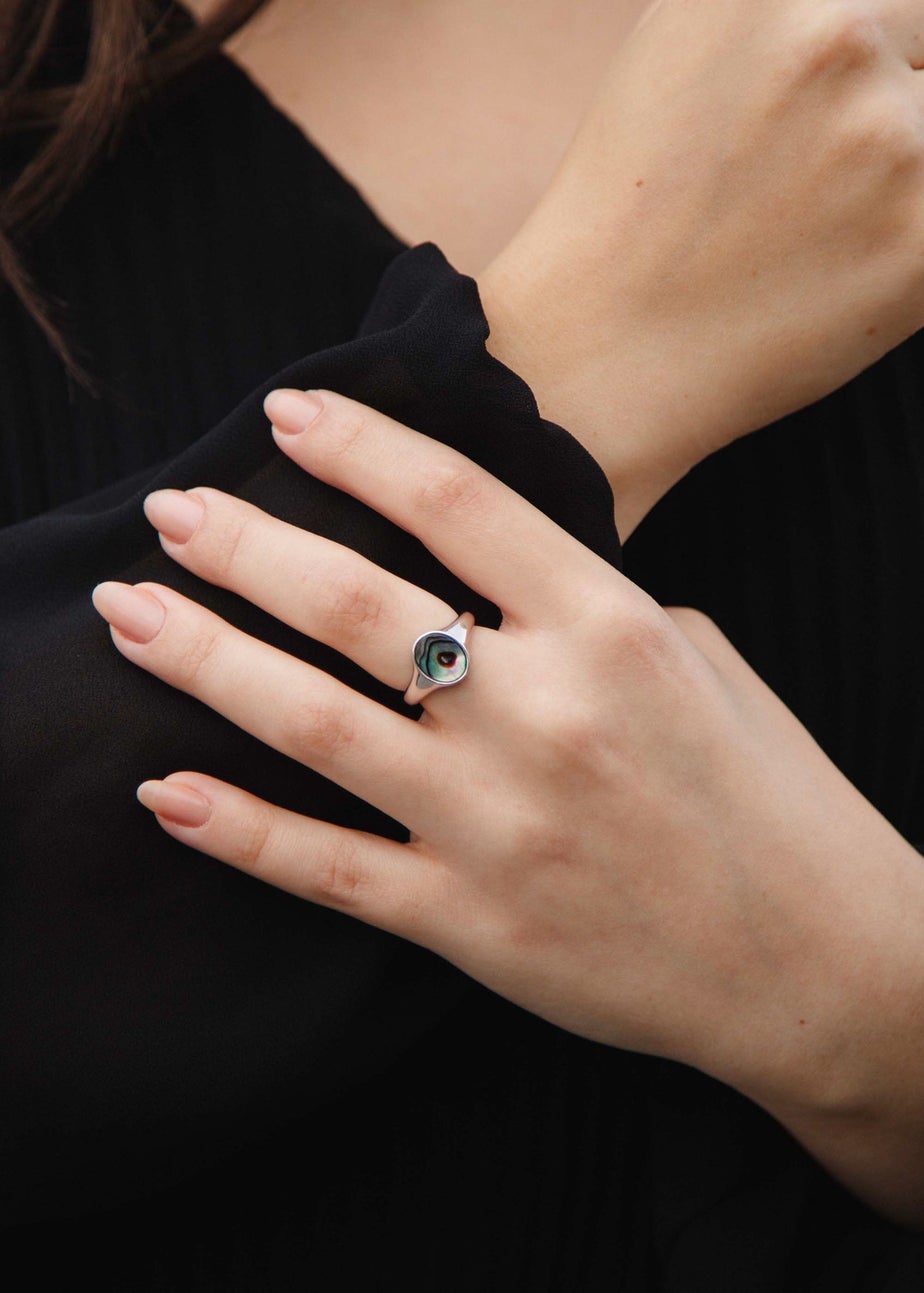 Golden Moments Sterling Silver Rhodium Plated Oval Paua Shell Ring