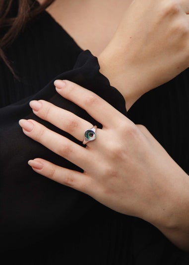 Golden Moments Sterling Silver Rhodium Plated Oval Paua Shell Ring