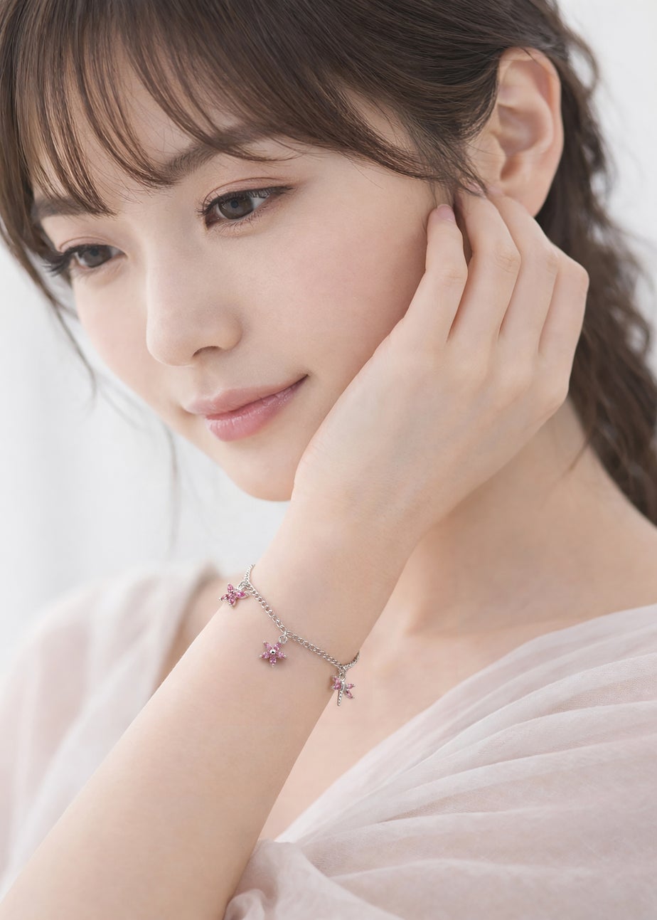 Golden Moments Sterling Silver Three Pink CZ Charm Bracelet