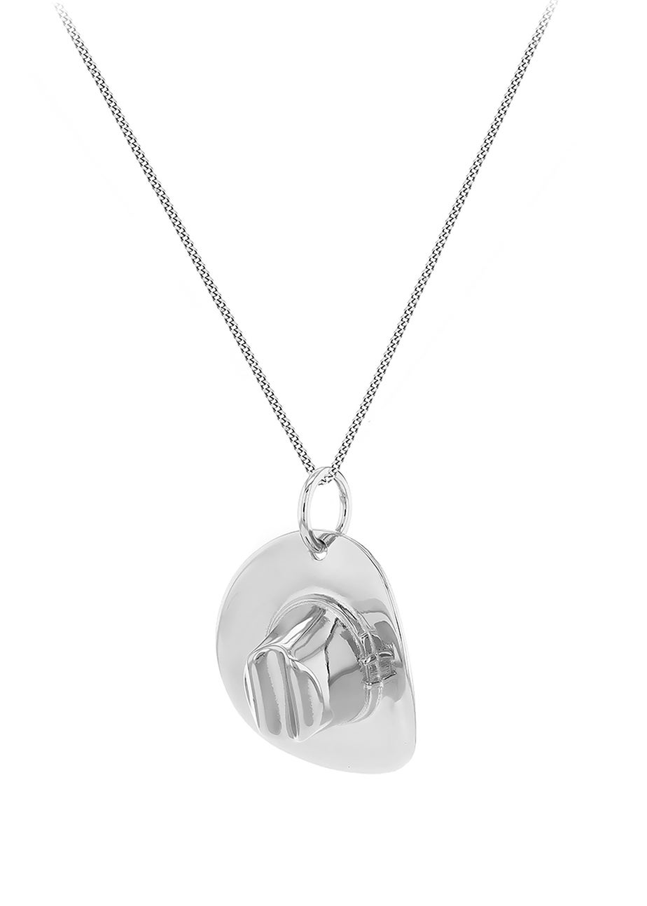 Golden Moments Sterling Silver Rhodium Plated Cowboy Hat Pendant on Chain