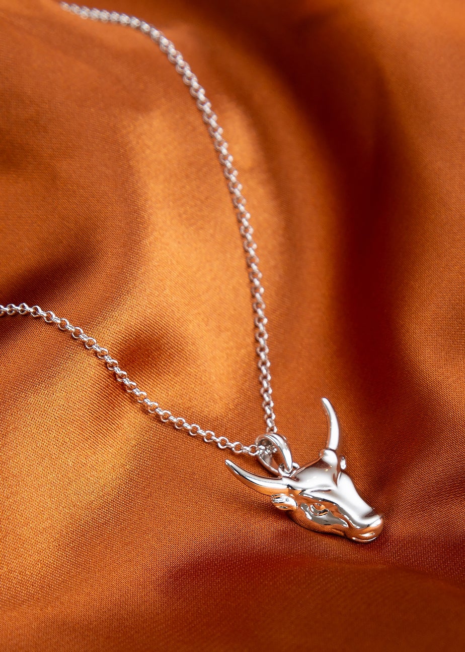 Golden Moments Sterling Silver Rhodium Plated Small Steer Head Pendant on Chain