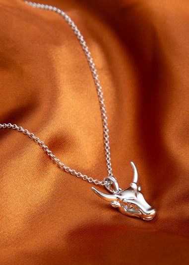 Golden Moments Sterling Silver Rhodium Plated Small Steer Head Pendant on Chain