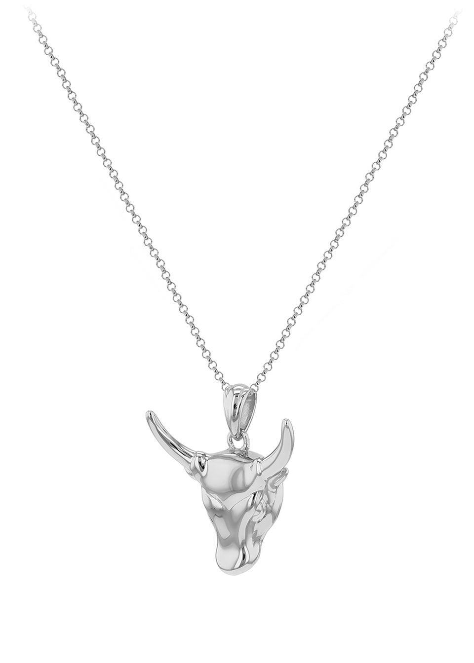 Golden Moments Sterling Silver Rhodium Plated Small Steer Head Pendant on Chain