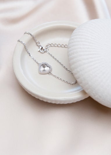 Golden Moments Sterling Silver Rhodium Plated Rainbow Heart and CZ Adjustable Bracelet