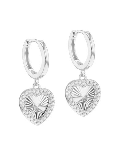 Golden Moments Sterling Silver Rhodium Plated CZ Rainbow Heart Hoop Earrings