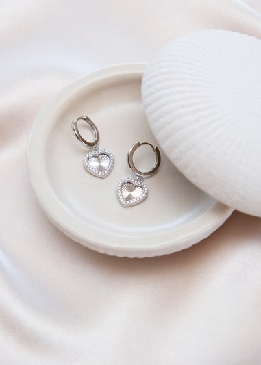 Golden Moments Sterling Silver Rhodium Plated CZ Rainbow Heart Hoop Earrings