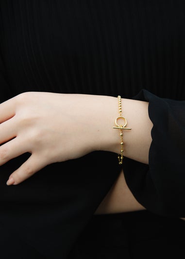 Golden Moments Sterling Silver Gold Plated Ball & Ball T-Bar Bracelet