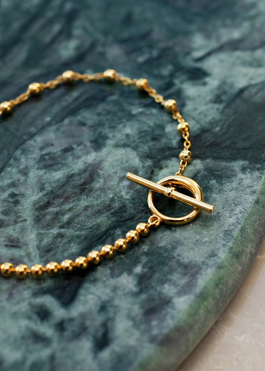 Golden Moments Sterling Silver Gold Plated Ball & Ball T-Bar Bracelet