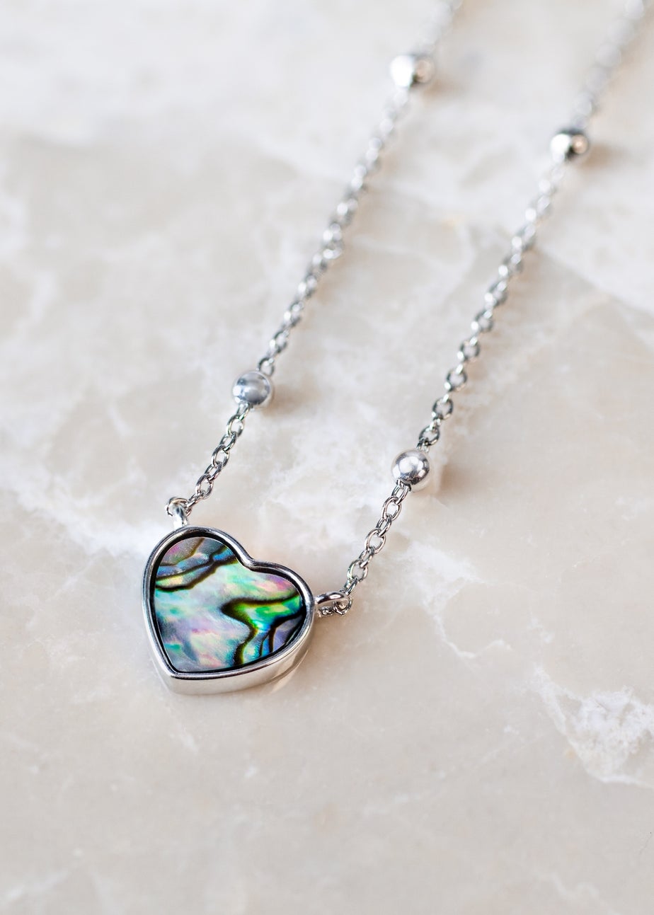 Golden Moments Sterling Silver Rhodium Plated Paua Shell Heart Adjustable Trace and Ball Necklace