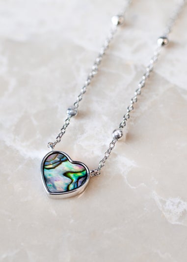 Golden Moments Sterling Silver Rhodium Plated Paua Shell Heart Adjustable Trace and Ball Necklace