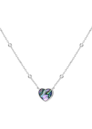 Golden Moments Sterling Silver Rhodium Plated Paua Shell Heart Adjustable Trace and Ball Necklace