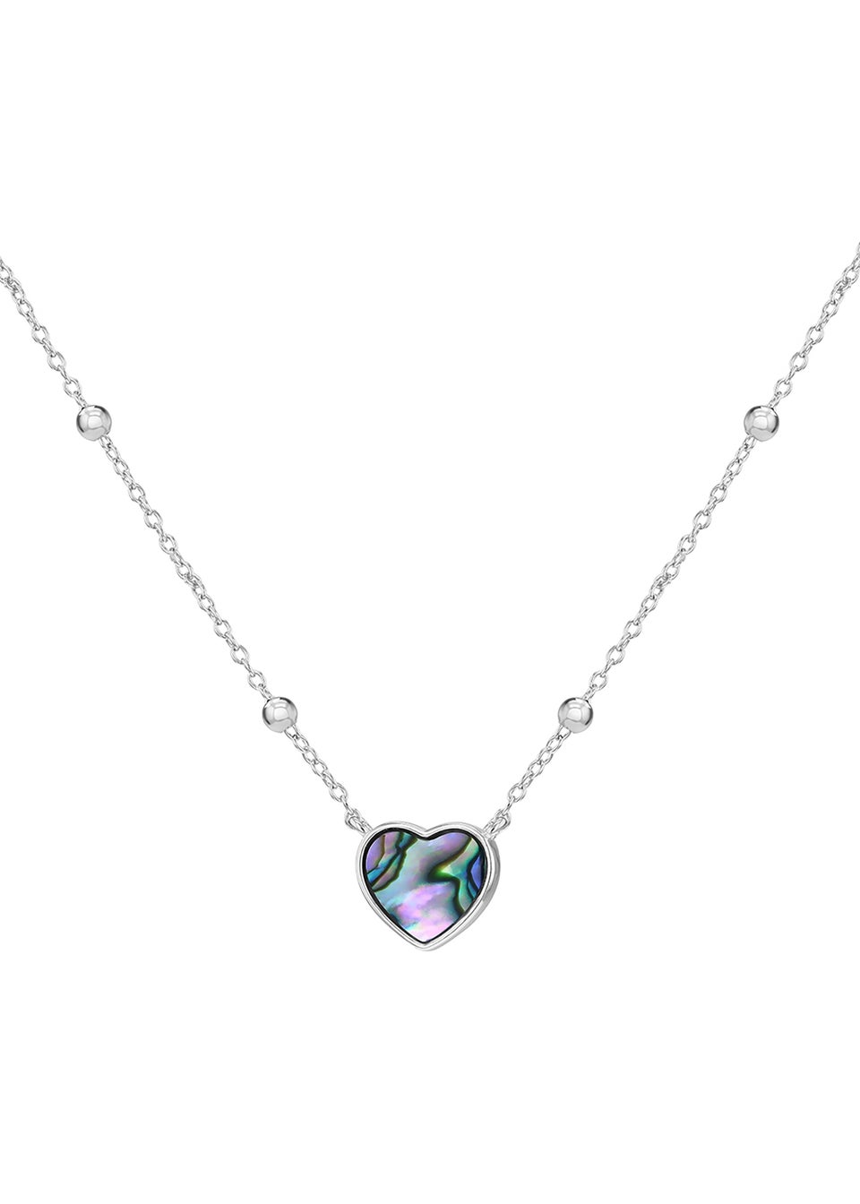 Golden Moments Sterling Silver Rhodium Plated Paua Shell Heart Adjustable Trace and Ball Necklace
