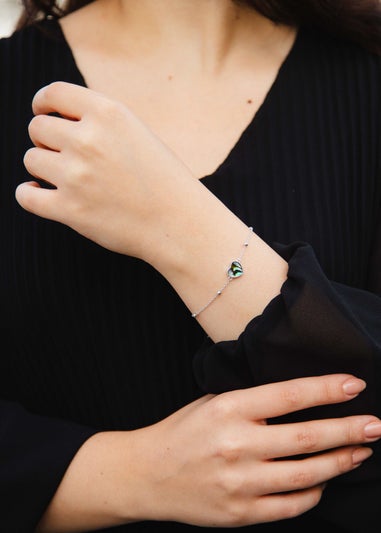 Golden Moments Sterling Silver Rhodium Plated Paua Shell Heart Adjustable Trace and Ball Bracelet